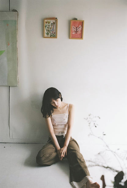AZUR - Plissé Sheer Silk Appliqué Tube Top - Undyed (white)