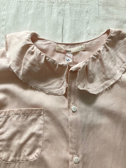 sula - pucked collar blouse - silk cotton satin - silver peony