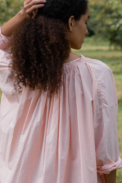 sula - gathered dress - tiny orange check