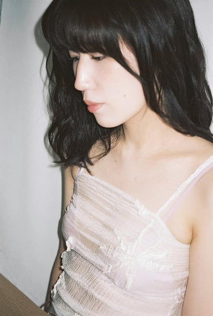 AZUR - Plissé Sheer Silk Appliqué Tube Top - Undyed (white)