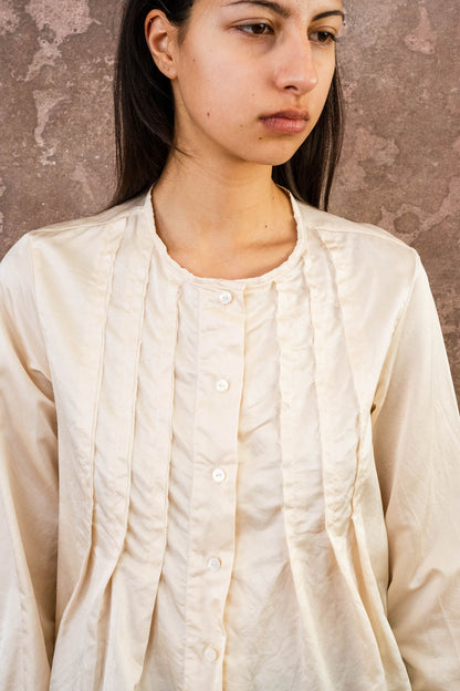 sula - pleat shirt silk cotton satin - eggnog