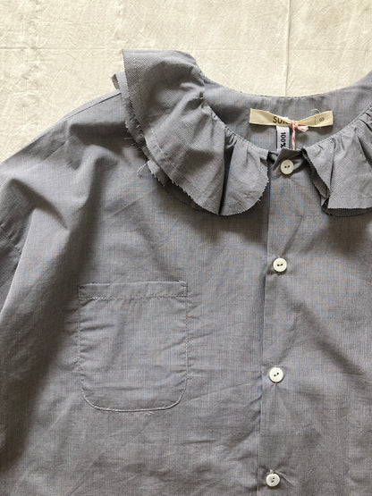 sula - pucked collar blouse - tiny dark navy check