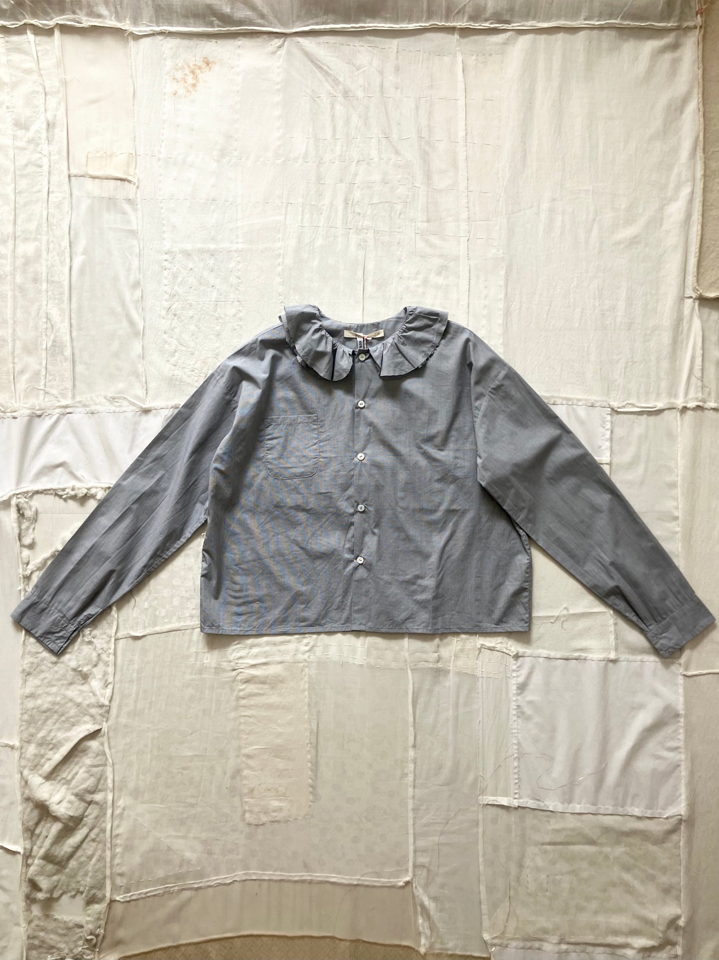 sula - pucked collar blouse - tiny dark navy check