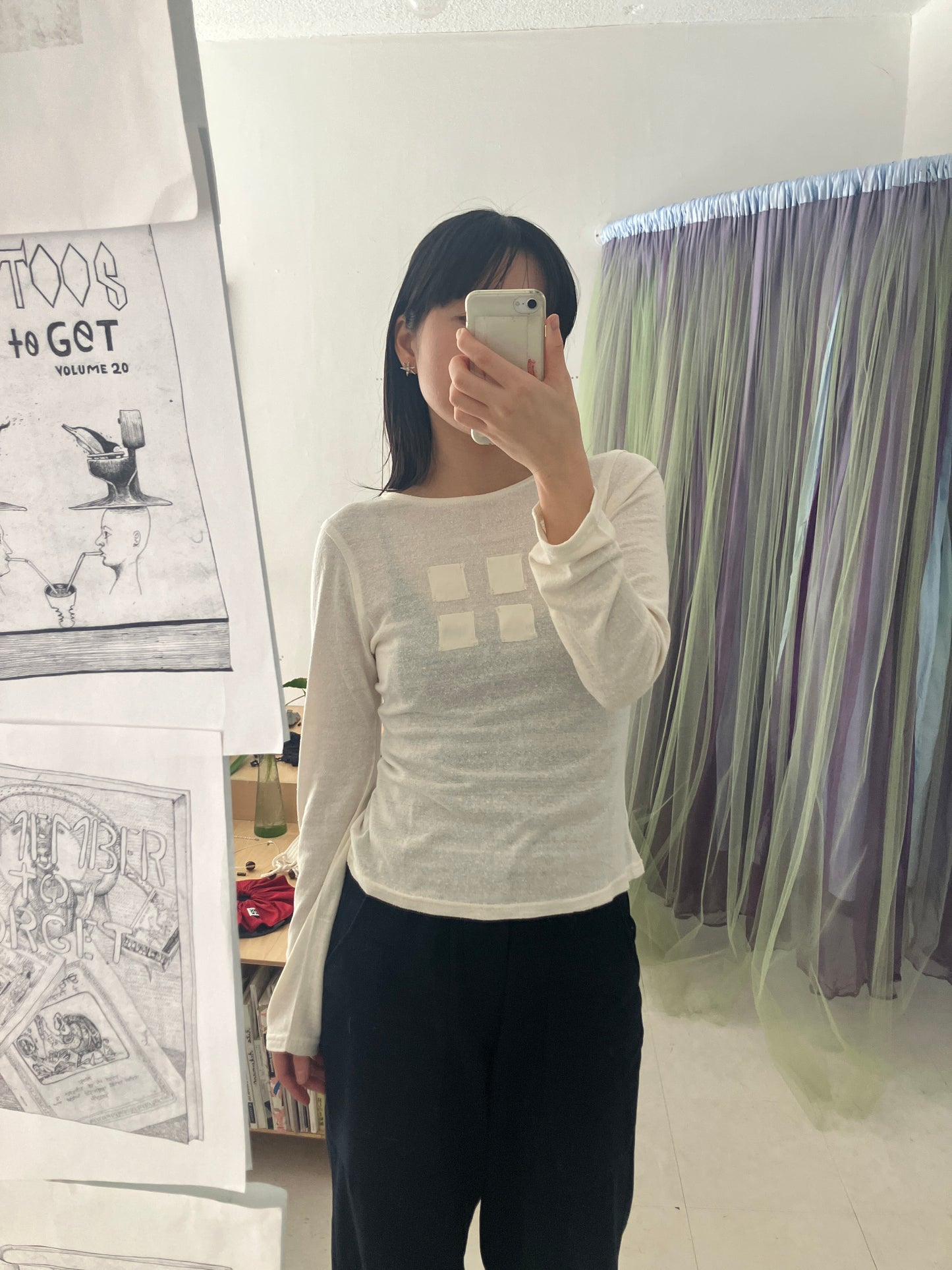 AZUR - Raw Silk Long Sleeve Tee + Offcuts - Undyed (light beige)