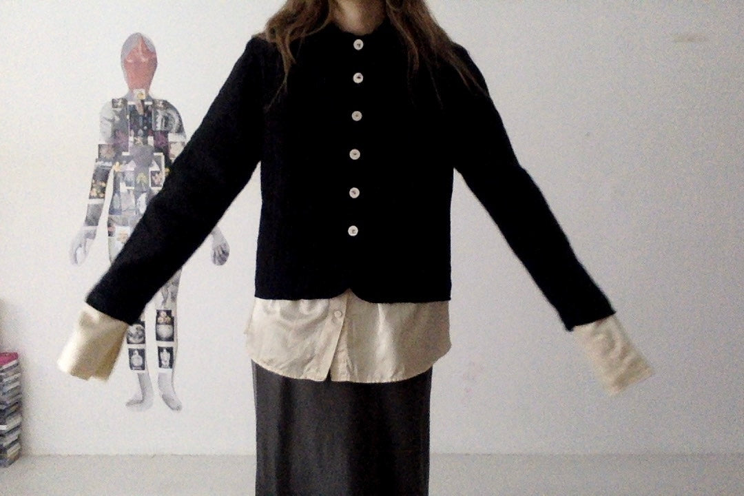 sula - frill stanley jacket - black wool stripe