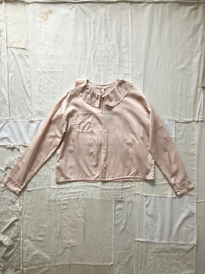 sula - pucked collar blouse - silk cotton satin - silver peony