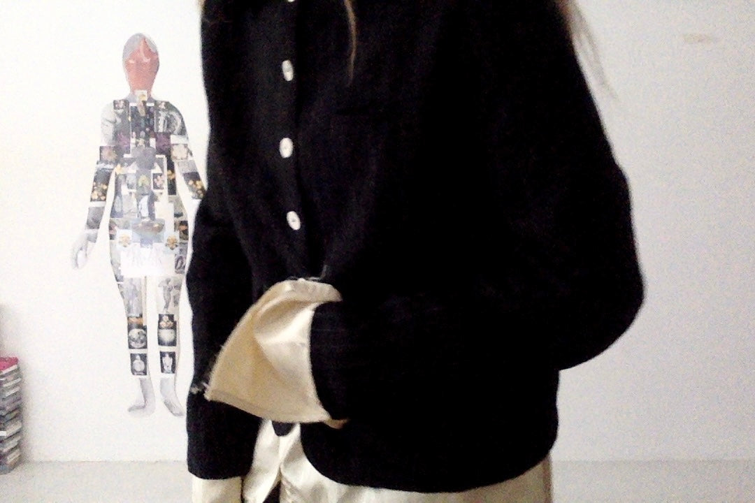 sula - frill stanley jacket - black wool stripe