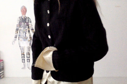 sula - frill stanley jacket - black wool stripe