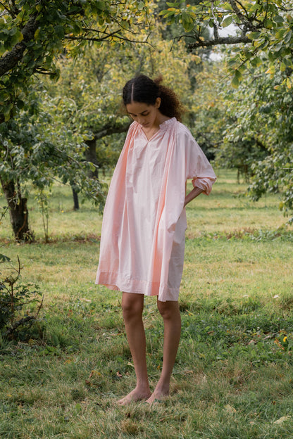 sula - gathered dress - tiny orange check