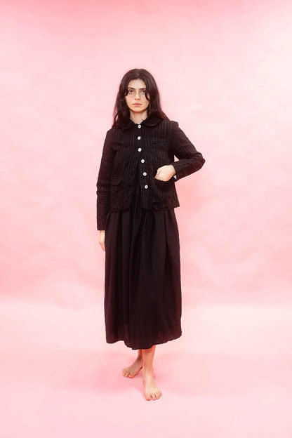 sula - frill stanley jacket - black wool stripe
