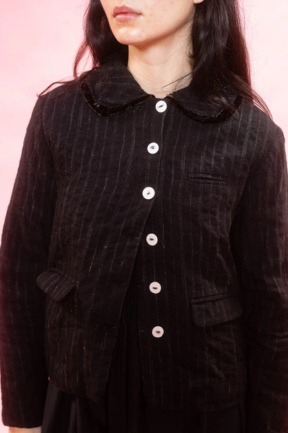sula - frill stanley jacket - black wool stripe