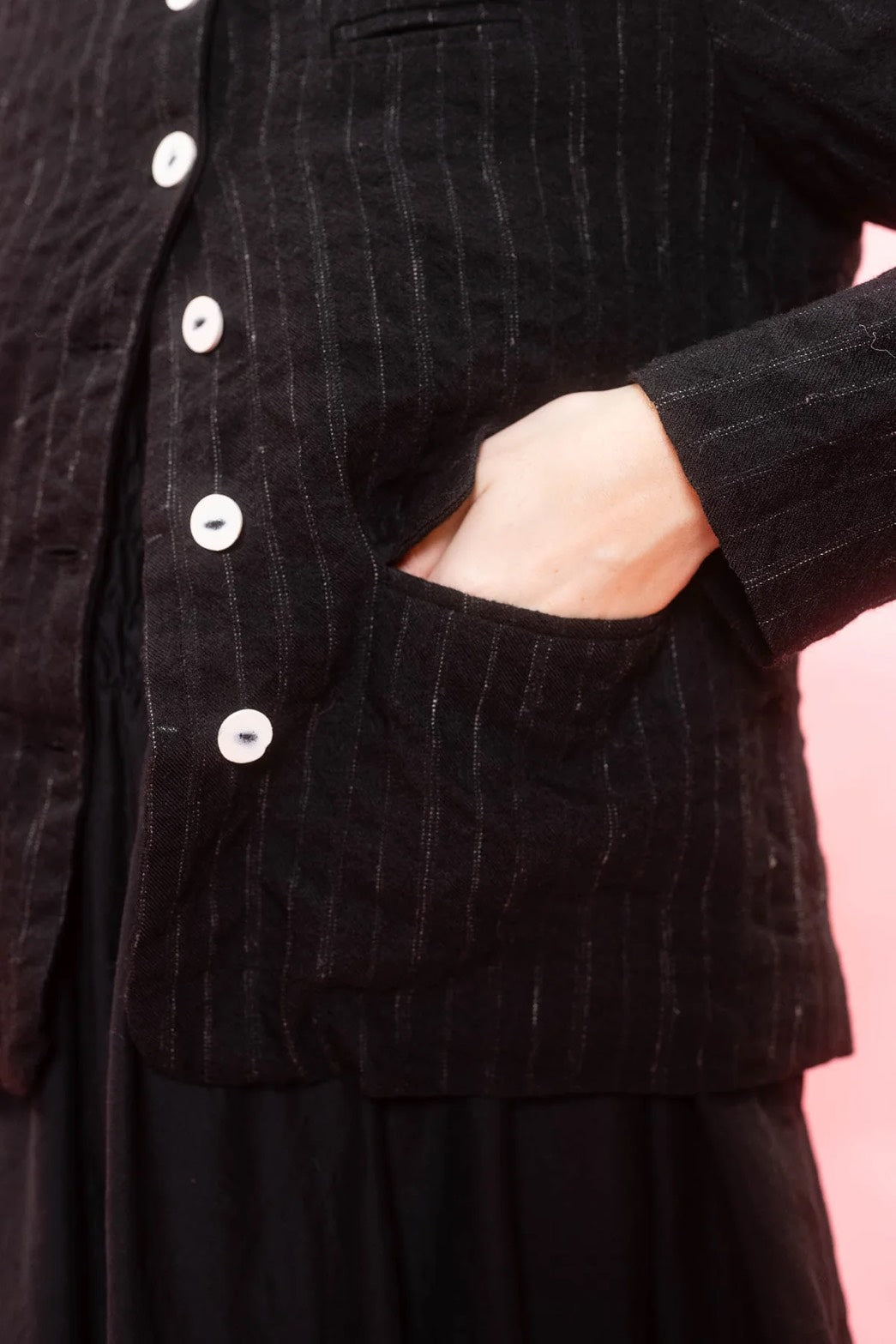 sula - frill stanley jacket - black wool stripe