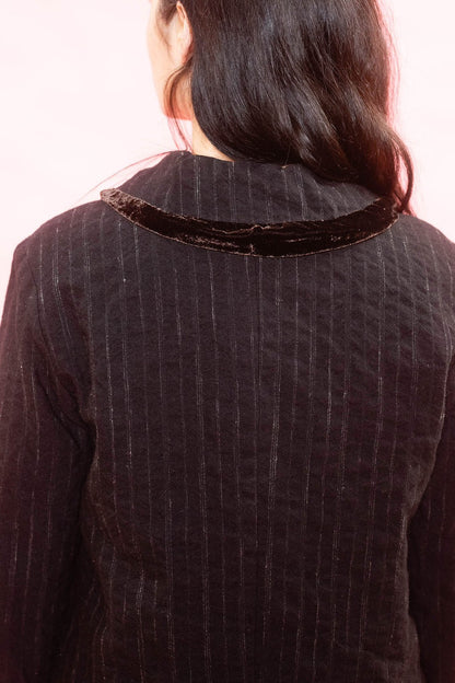 sula - frill stanley jacket - black wool stripe