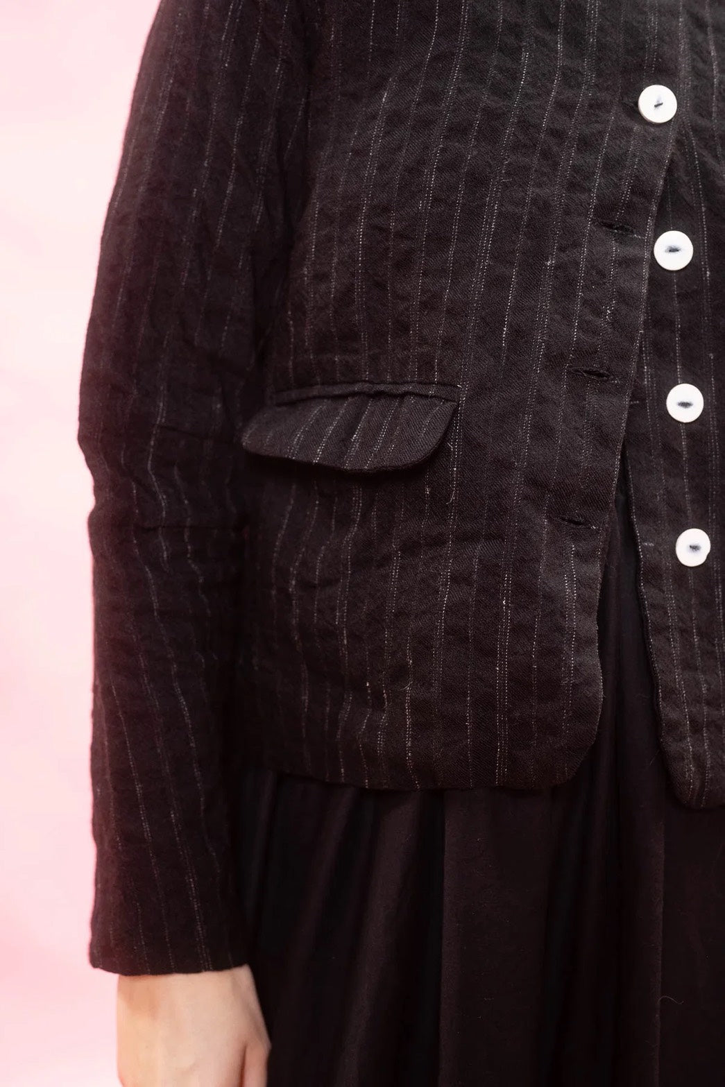sula - frill stanley jacket - black wool stripe
