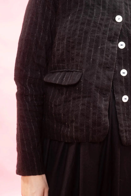 sula - frill stanley jacket - black wool stripe