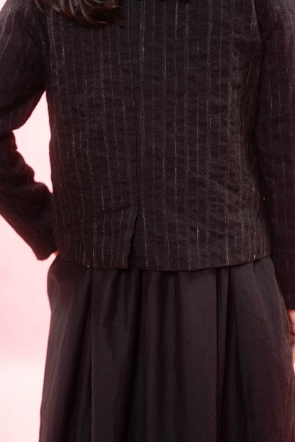 sula - frill stanley jacket - black wool stripe