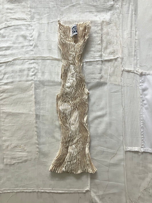 AZUR - Plissé Satin Silk Appliqué Tank Top - Off white + White