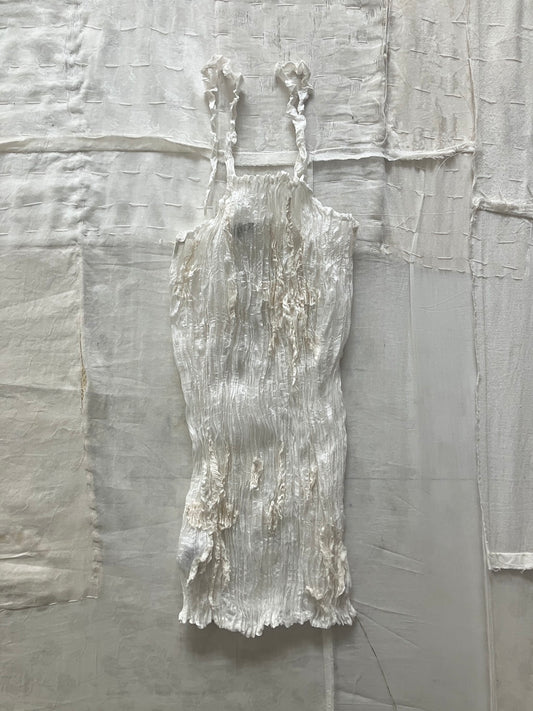 AZUR - Plissé Sheer Silk Appliqué Tube Top - Undyed (white)