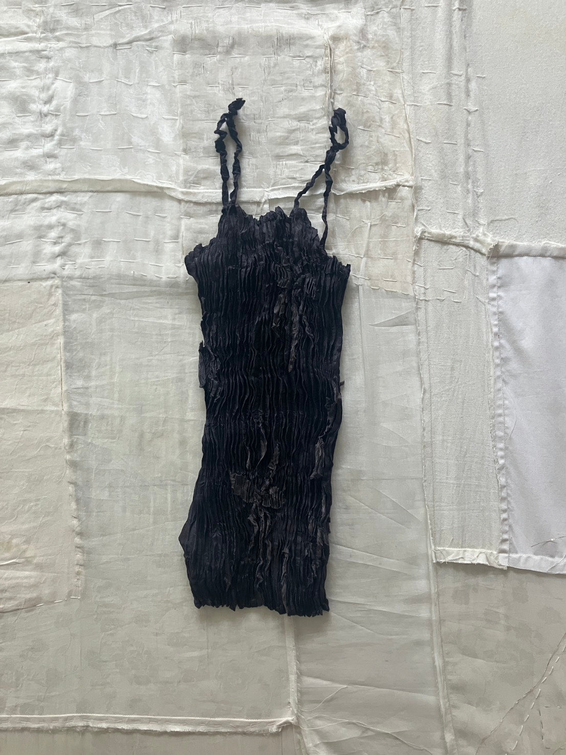 AZUR - Plissé Sheer Silk Appliqué Tube Top - Charcoal