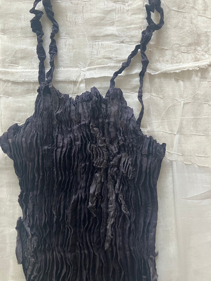 AZUR - Plissé Sheer Silk Appliqué Tube Top - Charcoal