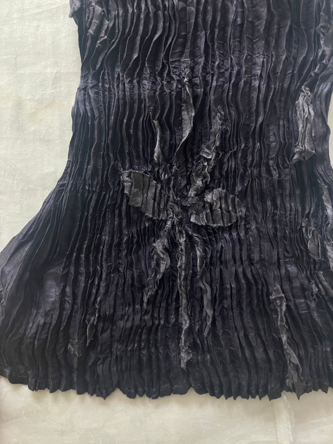 AZUR - Plissé Sheer Silk Appliqué Tube Top - Charcoal