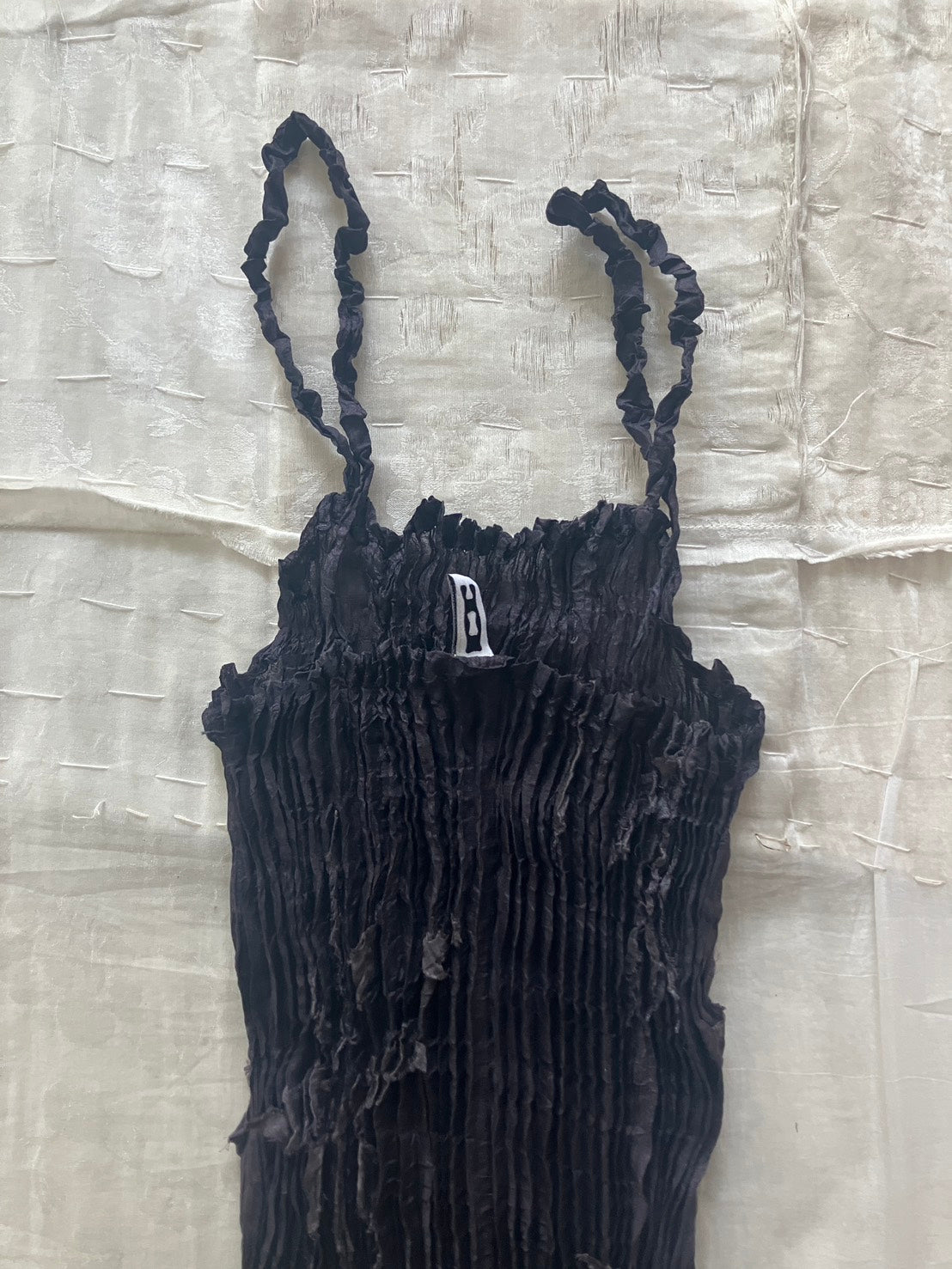 AZUR - Plissé Sheer Silk Appliqué Tube Top - Charcoal