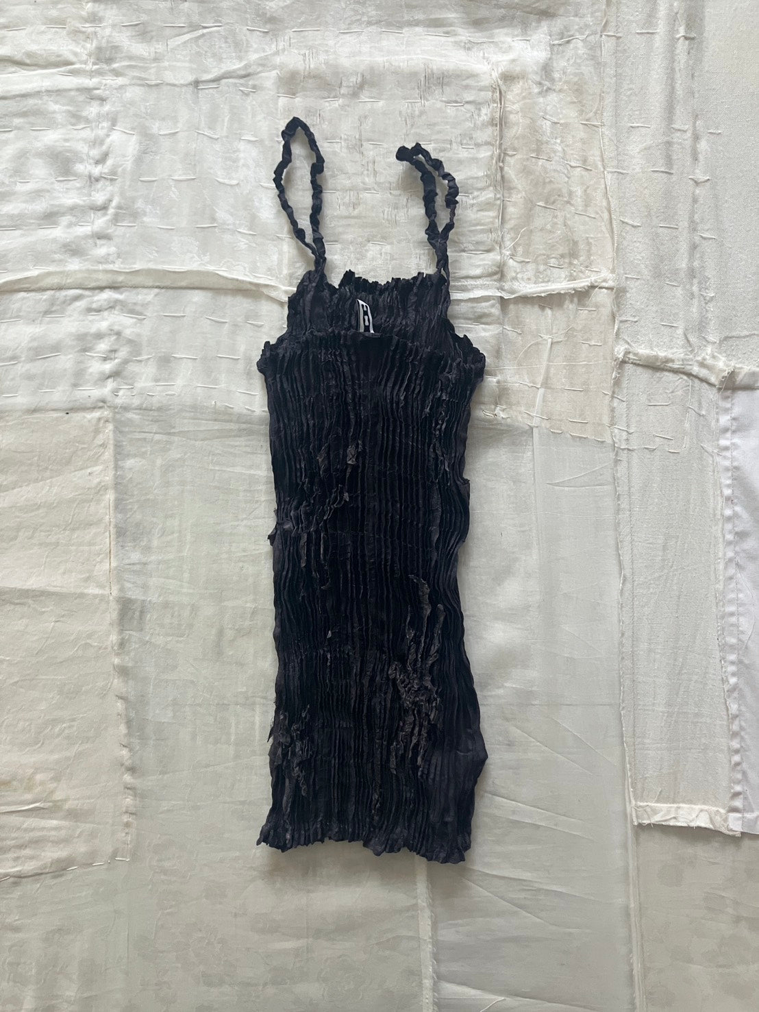 AZUR - Plissé Sheer Silk Appliqué Tube Top - Charcoal