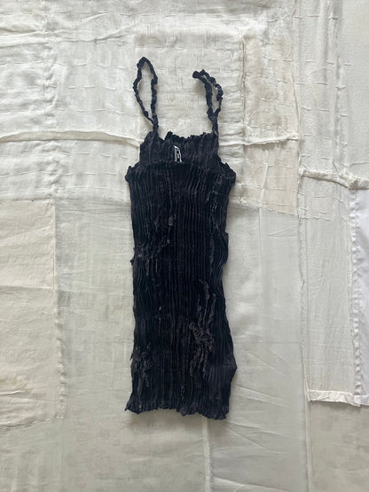 AZUR - Plissé Sheer Silk Appliqué Tube Top - Charcoal