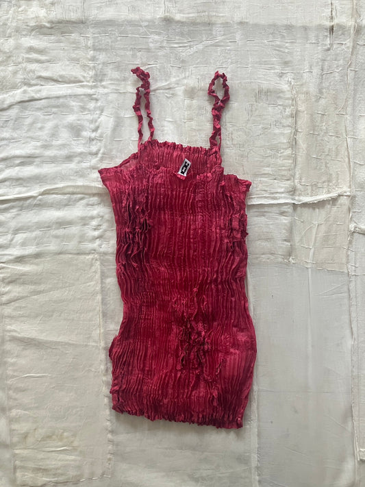 AZUR - Plissé Sheer Silk Appliqué Tube Top - Fuchsia