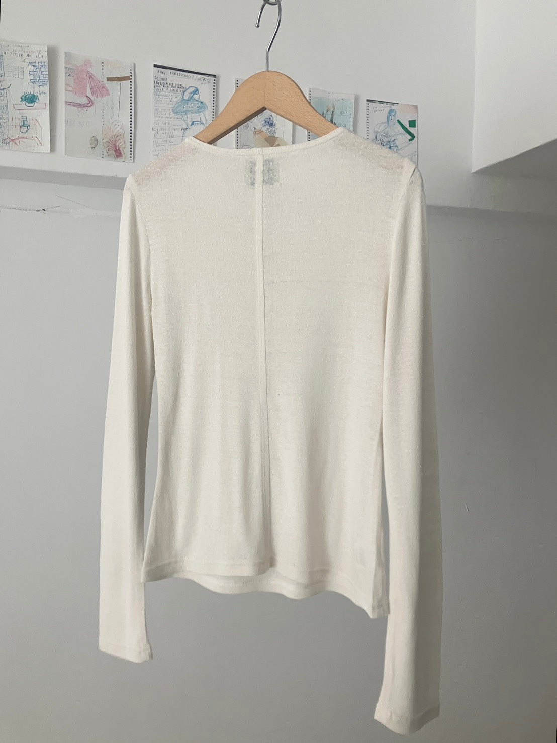 AZUR - Raw Silk Long Sleeve Tee + Offcuts - Undyed (light beige)