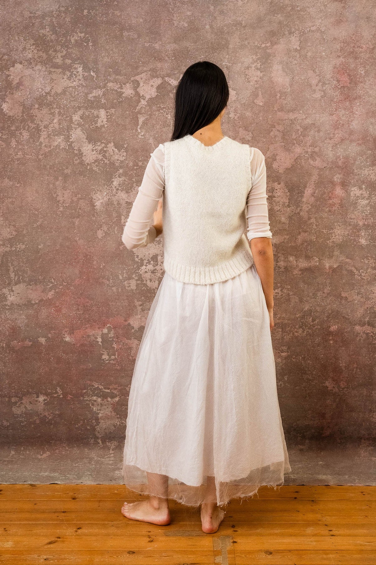sula - elastic top skirt - silk organza print