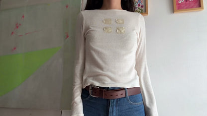 AZUR - Raw Silk Long Sleeve Tee + Offcuts - Undyed (light beige)